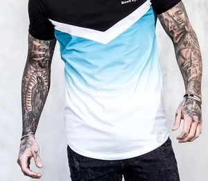 <b>Men's</b> Slim <b>Fit</b> Sports <b>T</b>-<b>Shirt</b> New <b>Muscle</b> Fitness Design Two Tone Effect Sublimation Crew Neck Running Curve Hem Short Sleeve Top - Product Image 4