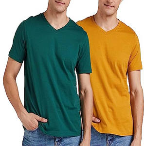 เสื้อยืดคอวีสำหรับผู้ชายผ้าคอตตอนออร์แกนิก100% คอวีเข้ารูปแบบปรับแต่งได้เป็นมิตรต่อสิ่งแวดล้อม - Product Image 1