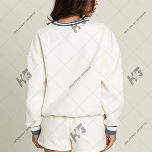 Sudadera de Diseño Personalizado de Lujo, Estilo Universitario, con Puños a Rayas, 100% Algodón Jersey, para Mujer, Talla Grande, Cuello Redondo, Bordada - Product Image 3