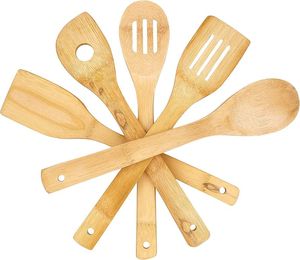 Juego de 5 cucharas de madera de bambú para servir con Soporte redondo para utensilios de cocina de bajo precio - Product Image 5