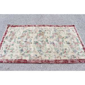 Tapis turc 3,7x6,6 pieds, tapis en laine rouge à imprimé animalier - Product Image 3