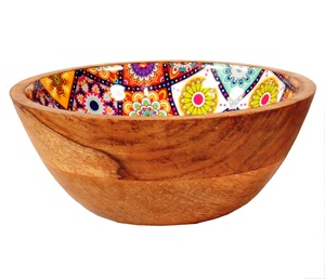 Bol à mélanger en bois Designer Tressé Plateau de saladier le plus vendu Taille personnalisée Fabriqué en Inde - Product Image 2