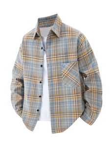 Crown Gate International <b>Men's</b> Black <b>White</b> Solid Flannel <b>Shirt</b> <b>Long</b> <b>Sleeve</b> Casual V-neck Summer Wear 100% Polyester Front Logo - Product Image 6