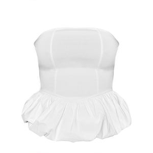 Haut élégant et confortable à encolure bandeau et bouffant blanc pour femmes nouveau style de vêtements de fête fabrication en gros prix inférieur - Product Image 5