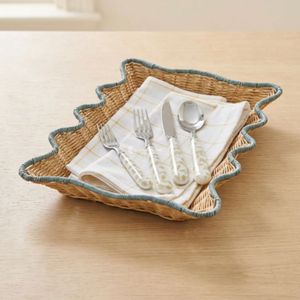 Bandeja de Almacenamiento de Mimbre, Bandejas con Borde Festoneado de Ratán, Color Natural, Porta Vajilla, Bandeja Decorativa Multifuncional para Mesa - Product Image 3