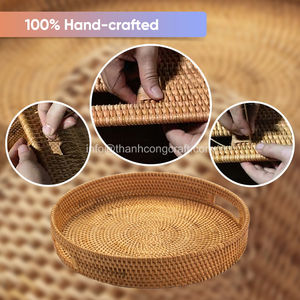 Vente en gros de plateaux en rotin naturel fabriqué à la main de belle conception plateau rond ODM fabriqué au Vietnam - Product Image 3