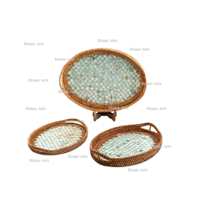 Bandeja de Servicio de Postres de Ratán con Trabajo en Madreperla para Bodas y Fiestas, Bandeja para Servir Té y Café, Más Vendida - Product Image 1