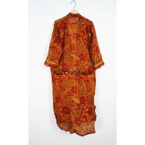 Vintage Luxury Silk Sari <b>Kimono</b> Robe <b>Women</b> Autumn Floral Bohemian Print Long Sleeve Breathable Soft Comfort Free Size Lounge - Product Image 5