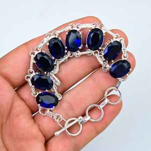 Pulsera de zafiro azul real de Plata de Ley 925, joyería de piedras preciosas facetadas ovaladas ajustables hechas a mano para regalo de fiesta cristiana - Product Image 4