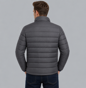 Veste matelassée bleu marine pour homme, col montant, fermeture éclair, coupe-vent décontractée, rembourrage en polyester, pour l'automne - Product Image 2