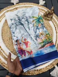 Tela Georgette suave de primera calidad con efecto de humo adicional e impresión digital Allover Saree adjunto con blusa perfectamente combinada - Product Image 5