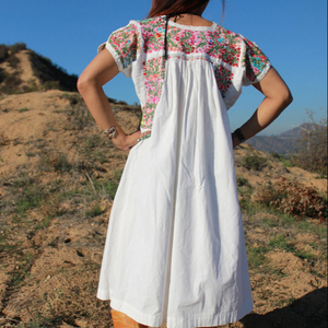 <b>Romantic</b> Beauty 100% Cotton Jersey A-Line Tea-Length Summer <b>Dress</b> Classic Embroidered Crochet Detail Hand Embroidered Floral - Product Image 1