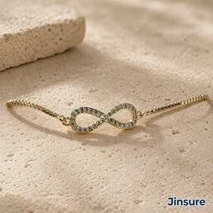 Bracelet à breloques infini doré pour femmes, en cristal et strass, réglable, bijoux à la mode, cadeau - Product Image 1