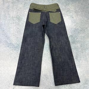 Custom Black Patchwork Cowboy Loose Oversized Straight Vintage Wide Leg Salvage Raw Selvedge Denim Pants Jeans for <b>Men</b> - Product Image 4