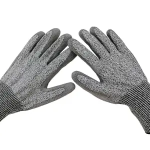 GG23 sıcak satış kullanımlık HPPE Anti-Cut seviye 5 koruma güvenlik iş PU kaplı palmiye ile kesmeye dayanıklı eldivenler