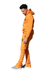 Sweat à capuche et pantalon évasé de haute qualité couleur jaune ensemble deux pièces hommes personnalisé surdimensionné broderie Patch survêtement évasé pour hommes - Product Image 2