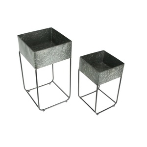 Galvanized <b>Planter</b> with Stand Set Flower <b>Planter</b> Stand Galvanized Plant Stand with Corrugated Design and Metal Frame - Product Image 2