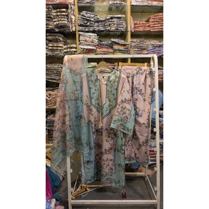 FUSION <b>Women's</b> Long Length <b>3</b>-<b>Piece</b> Plus Size Pakistani Designer Stitched Chiffon Breathable Tassel <b>Suit</b> Set SL00252 - Product Image 1