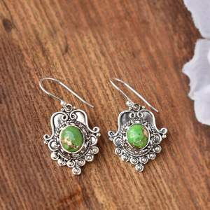 925 solide en argent Sterling Boho Style boucles d'oreilles vert Turquoise pierres précieuses balancent bijoux de mode estampillé '925' pour les femmes - Product Image 2