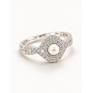 Bague Halo en Perles Plaqué Or 18K, Sertie de Pierres Précieuses, Style Moderne et Romantique - Product Image 1
