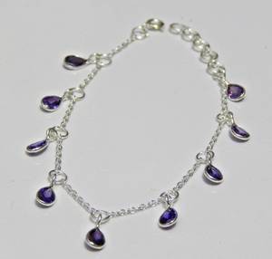 Pulsera de bisel ajustable de Plata de Ley 925 con piedras preciosas de amatista púrpura para mujer, joyería hecha a mano para regalo de fiestas de boda - Product Image 1