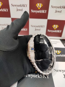 Montres de luxe à quartz Moissanite entièrement glacé pour hommes, style bling hip hop avec bracelet en acier inoxydable et boîtier carré - Product Image 4