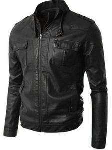 เสื้อแจ็กเก็ตหนังสีดำสำหรับผู้ชายปกเสื้อแจ็กเก็ตหนังแกะลายสำคัญ - Product Image 4