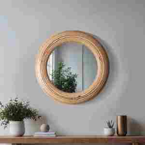 Modern Triangular Wooden <b>Wall</b> <b>Mirror</b> with Natural Wood Grain, Teardrop Design <b>for</b> Home Decor - Product Image 5
