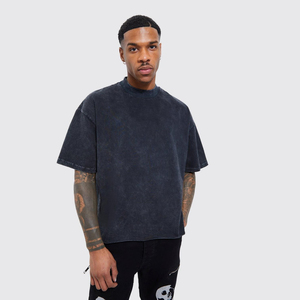 Streetwear Distressed Vintage Acid Wash T-shirt Custom Logo Embroidery Graphic Washed T Shirts Oversize Men Washed <b>Tshirt</b> - Product Image 1