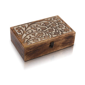 Caja de almacenamiento de joyería de madera de producto más popular con incrustaciones de latón para la venta caja de joyería marrón de madera natural fabricante India - Product Image 3