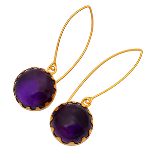 Cabujón redondo Amatista Piedra preciosa Chapado en oro 925 Plata Aro Oreja Pendientes de alambre Joyería Romántica Pendiente de moda para mujer. - Product Image 3