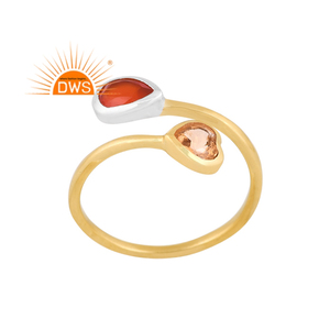 Best Selling <b>Sterling</b> <b>Silver</b> 18K Gold Plated Natural Red Onyx & Citrine Gemstone <b>Adjustable</b> <b>Ring</b> Demi Fine Jewelry Manufacturer - Product Image 1