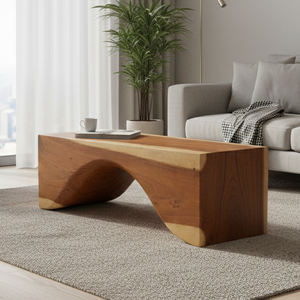 Banco de Madera Maciza de Suar Monkey Pod, Hecho de una Sola Pieza, Diseño Curvo Único en el Centro, Mueble Ecológico para Sala de Estar - Product Image 2