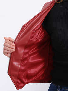 Veste en cuir automne-hiver personnalisée pour femmes avec col tournant solide manches complètes et doublure en satin respirant - Product Image 5