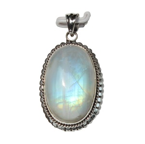 Colgantes de moda unisex hechos a mano de plata de ley 925, chapados en plata antigua estilo bohemio, con engaste de bisel de piedra lunar llamativa - Product Image 3