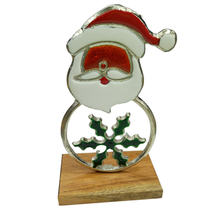 Adorno de mesa contemporáneo, Papá Noel de metal con base de madera, decoración estética moderna para habitación - Product Image 4