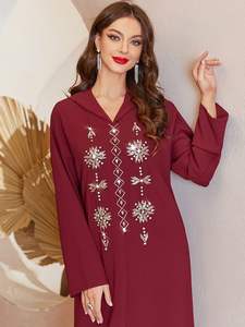 Caftán Islámico de Manga Larga para Mujer, Color Sólido, Vestido Maxi Abaya, Tejido Nida, Talla Personalizable, Estilo Tradicional de Dubái - Product Image 6