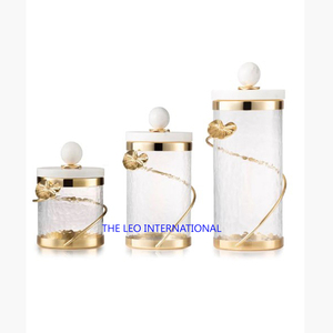 latest design metal <b>canister</b> storage jar <b>sets</b> golden <b>canister</b> home decor food storage jar - Product Image 3