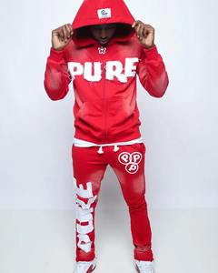 Ensemble de survêtement unisexe de haute qualité pour femmes et hommes, avec logo brodé, pantalon de survêtement évasé empilé et sweat à capuche en molleton de coton motif araignée - Product Image 3