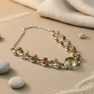 Collier en argent 925 avec perle pour femme, bijoux de déclaration - Product Image 2