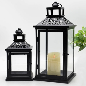 Latest Arrival Moroccan Design <b>Black</b> Metal & Glass Handmade <b>Candle</b> <b>Holders</b> Lanterns & Jars 2 Sizes for Home & Outdoor Decor - Product Image 1