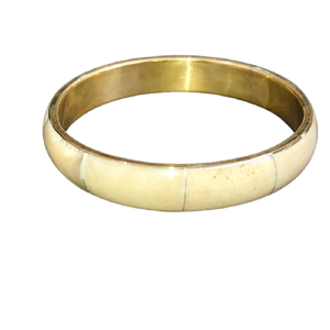 Creamy Ivory Shell Inlay Brass <b>Bangle</b>, Minimalist Mother of Pearl Style Slim Bracelet, Handcrafted Bone-Texture Fashion Jewelry - Product Image 1