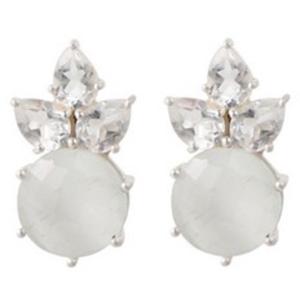 Pendientes de plata de ley 925 con gema de cuarzo y Calcedonia lechosa, pendientes redondos con forma de pera - Product Image 1