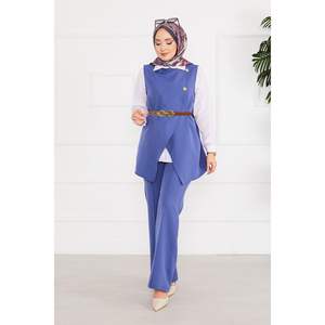 Gilet ceinturé Hijab 2 pièces ensemble décontracté-formel imprimé fleuri vêtements musulmans coupe ample brodé tricot automne saison tissé - Product Image 4