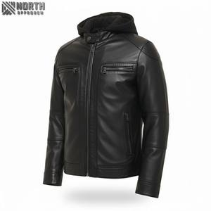 Oem 2025 Veste en cuir à manches longues de couleur unie pour hommes avec décoration brodée Racer Bomber Jacket Custom - Product Image 3