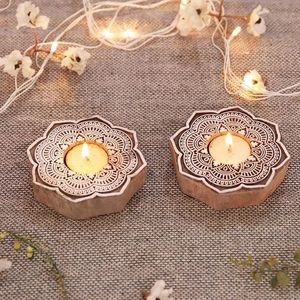 Latest Design Handmade Wooden Tealight Candle Holder Best Embossing Design Wood Candle Holder - Product Image 2