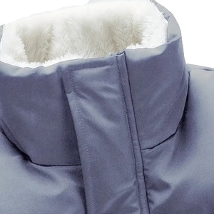Top Winter Collection Puffer <b>Jacket</b> Solid Color Stand Collar Zipper Closure Thick Polyester Wadding <b>Sherpa</b> Lining Casual Style - Product Image 4