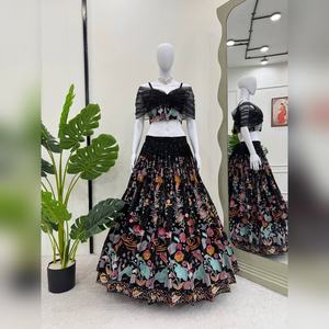 Lehenga Choli indien pour femmes, mariage, travail lourd de mariée, faux georgette, designer, tenue de soirée, prix de gros - Product Image 5