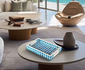 Bandeja con incrustaciones de hueso hecha a mano, bandeja de almacenamiento de alta calidad para uso doméstico y hotelero, patrón redondo personalizado de Crescent Crafts - Product Image 6