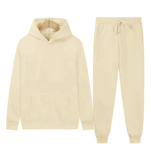 Ensemble de survêtement unisexe 2 pièces en polaire et élasthanne/polyester, personnalisable avec logo, respirant, comprenant un sweat à capuche et un pantalon de jogging, idéal pour l'automne, taille plus - Product Image 1